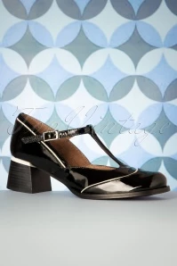 60s Ingrid Patent Leather T-Strap Pumps In Black