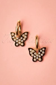 50s Butterfly Pearl Earrings In Gold