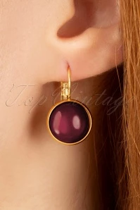 60s Goldplated Dot Earrings In Aubergine