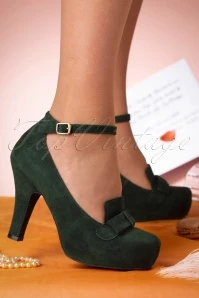 20s Angie Aveline Suede Pumps In Dark Green