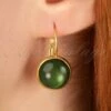 60s Goldplated Dot Earrings In Glossy Moss -King Louie Shop 225315 Urban Hippies 44358 Sassy Gold Green Emerald Earrings Glossy Moss 031121 601 category