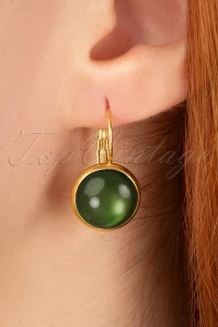 60s Goldplated Dot Earrings In Glossy Moss