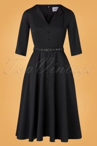 50s Winter Rose Swing Dress In Black