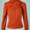 Vixen 50s Tonja Tie Neck Blouse In Rusty Orange -King Louie Shop 225900 Vixen 42745 Tie Neck Long Sleeve Blouse 220517 602W category