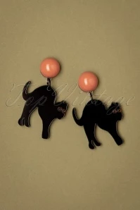 50s Scaredy Cat Earrings In Black And Orange
