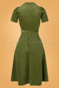 40s Midi Revers Dress In Corduroy Green 6 40s Midi Revers Dress In Corduroy Green - Image 4