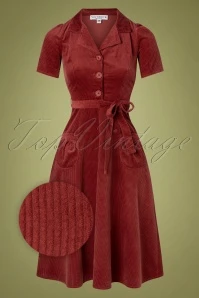 40s Midi Revers Dress In Corduroy Marsala