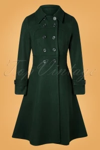 Vixen 60s Daria Double Breasted Coat In Peacoat Green