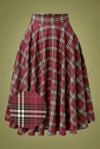 50s Winter Check Swing Skirt In Red