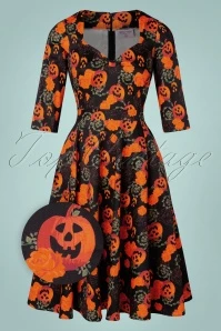 Topvintage Exclusive ~ 50s Eliane Pumpkin Swing Dress In Black - Image 4