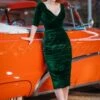 50s Marilyn Velvet Pencil Dress In Green