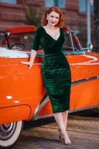 50s Marilyn Velvet Pencil Dress In Green