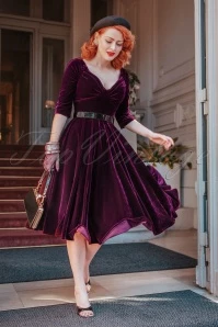 50s Marilyn Velvet Swing Dress In Burgundy