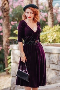 50s Marilyn Velvet Swing Dress In Burgundy 6 50s Marilyn Velvet Swing Dress In Burgundy - Image 4