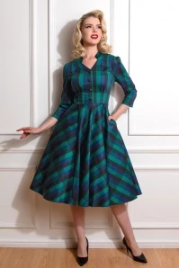 50s Jane Swing Dress In Navy And Green