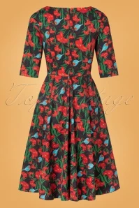 TopVintage Exclusive ~ 50s Adriana Birdy Floral Long Sleeve Swing Dress In Black 7 TopVintage Exclusive ~ 50s Adriana Birdy Floral Long Sleeve Swing Dress In Black - Image 5