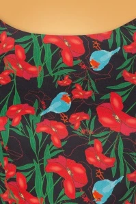 TopVintage Exclusive ~ 50s Adriana Birdy Floral Long Sleeve Swing Dress In Black 6 TopVintage Exclusive ~ 50s Adriana Birdy Floral Long Sleeve Swing Dress In Black - Image 4