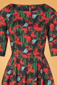 TopVintage Exclusive ~ 50s Adriana Birdy Floral Long Sleeve Swing Dress In Black 5 TopVintage Exclusive ~ 50s Adriana Birdy Floral Long Sleeve Swing Dress In Black - Image 3