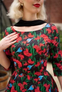 TopVintage Exclusive ~ 50s Adriana Birdy Floral Long Sleeve Swing Dress In Black 9 TopVintage Exclusive ~ 50s Adriana Birdy Floral Long Sleeve Swing Dress In Black - Image 7