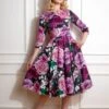 50s Sydney Floral Swing Dress In Black And Purple