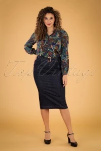 50s Damen Pencil Belt Skirt In Dark Blue Wash 6 50s Damen Pencil Belt Skirt In Dark Blue Wash - Image 4