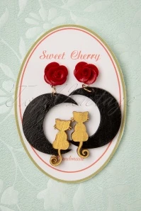 50s Golden Cat Black Moon Earrings
