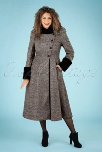 Vixen 40s Violet Fur Trim Dress Coat In Grey
