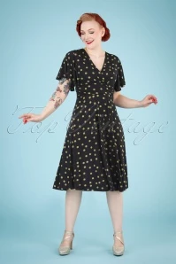 50s Sadie Polkadot Swing Dress In Black And Mocha