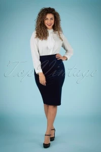 50s Glendie Velvet Pencil Skirt In Navy