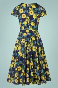 Topvintage Exclusive ~ 50s Olivia Short Sleeves Swing Dress In Dark Blue - Image 5