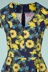 Topvintage Exclusive ~ 50s Olivia Short Sleeves Swing Dress In Dark Blue - Image 3