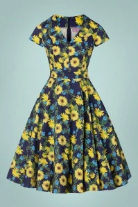 Topvintage Exclusive ~ 50s Olivia Short Sleeves Swing Dress In Dark Blue - Image 2