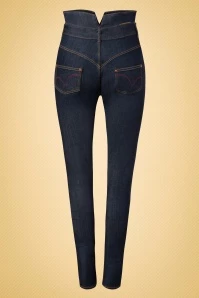 50s Babe High Waist Skinny Jeans In Dark Blue 6 50s Babe High Waist Skinny Jeans In Dark Blue - Image 4