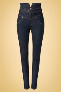 50s Babe High Waist Skinny Jeans In Dark Blue 5 50s Babe High Waist Skinny Jeans In Dark Blue - Image 3