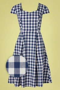 Row Boat Date Check Swing Dress In Blue And White