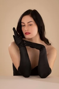Elegant Long Satin Gloves In Black