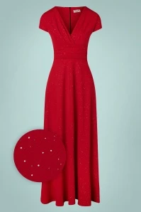 Rinda Glitter Maxi Dress In Red