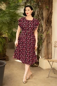 Rosy Rose Swing Dress In Navy
