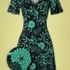 Mint Cocktail Dress In Japanese Flowers Green