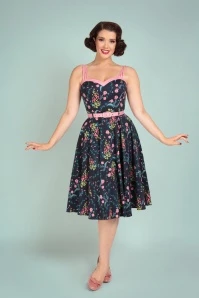 Nova Hollyhocks Hooray Swing Dress In Navy