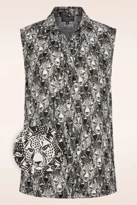 Panther Sleeveless Blouse In Black