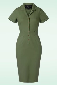 50s Caterina Pencil Dress In Olive Green