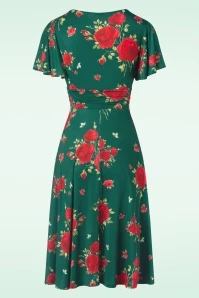 Irene Flower Cross Over Swing Dress In Silky Green 5 Irene Flower Cross Over Swing Dress In Silky Green - Image 3