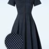 50s Caterina Mini Polka Dot Swing Dress In Navy -King Louie Shop 239592 collectif 28608 dress dark blue white dots v neck 230315 501Z category