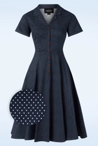 50s Caterina Mini Polka Dot Swing Dress In Navy