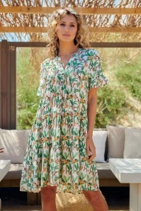 Monkey Business Dress In White And Green