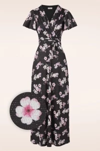 Feline Floral Glitter Maxi Dress In Black