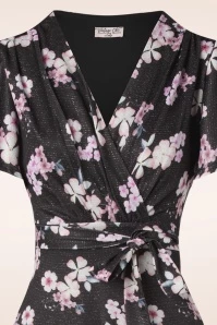 King Louie Shop -King Louie Shop 239831 Vintage Chic 46784 maxi dress black flowers pink glitters 230321 500V category
