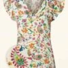 Phoebe Paisley Top In White -King Louie Shop 239962 Smashed Lemon 46080 blouse white colorful flowers 230327 502Z category