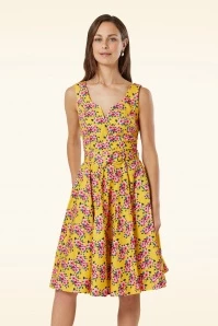 Mina Floral Swing Dress In Yellow